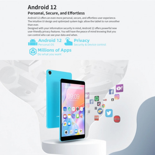 Tablette Teclast P80T 8,0 pouces, 4 Go + 64 Go, Android 12 Allwinner A33 Quad Core, version mondiale prise en charge de Google Play (bleu) ST601A713-012