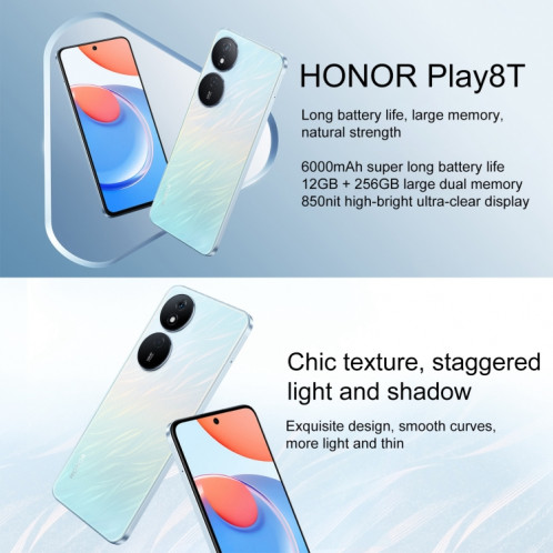 Honor Play8T, 12 Go + 256 Go, 6,8 pouces MagicOS 7,2 Dimensity 6080 Octa Core jusqu'à 2,4 GHz, réseau : 5G, OTG, ne prend pas en charge Google Play (noir) SH502B1893-09