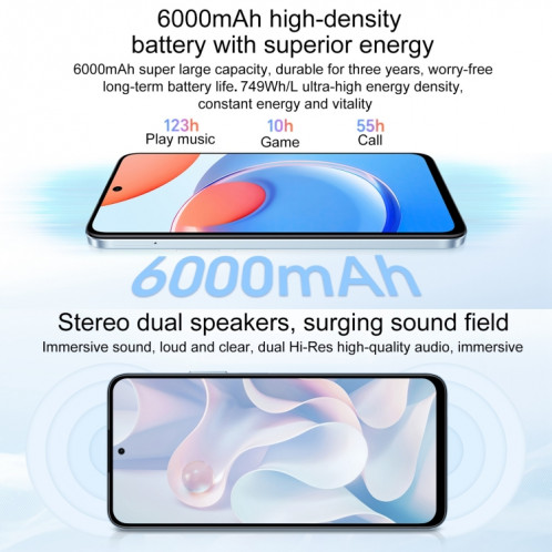 Honor Play8T, 12 Go + 256 Go, 6,8 pouces MagicOS 7,2 Dimensity 6080 Octa Core jusqu'à 2,4 GHz, réseau : 5G, OTG, ne prend pas en charge Google Play (noir) SH502B1893-09