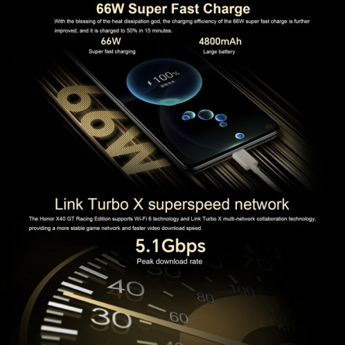 Honor X40 GT Racing, 12 Go + 256 Go, 6,81 pouces Magic OS 7.0 Snapdragon 888 Octa Core jusqu'à 2,84 GHz, réseau : 5G, OTG, NFC, non compatible avec Google Play (Racing Silver) SH001C1412-08