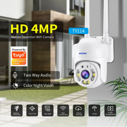 Caméra WiFi ESCAM TV114 4MP prenant en charge la voix bidirectionnelle, la vision nocturne et la détection de mouvement, spécification: SE27011975-010