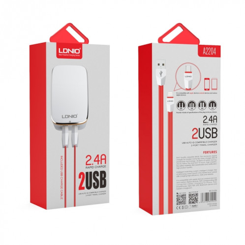 LDNIO A2204 2 en 1 12W double interface USB chargeur de voyage chargeur de téléphone portable avec câble de données Micro USB, prise ue SL2602553-07