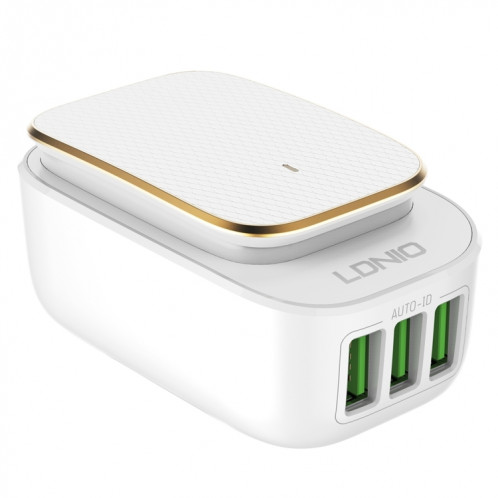 LDNIO A3305 3.4A 3 interfaces USB chargeur de voyage chargeur de téléphone portable, prise en charge de la veilleuse LED tactile, avec câble de données Micro USB, SL30021744-08