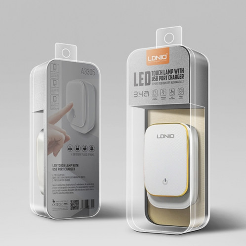 LDNIO A3305 3.4A 3 interfaces USB chargeur de voyage chargeur de téléphone portable, prise en charge de la veilleuse LED tactile, avec câble de données Micro USB, SL30021744-08