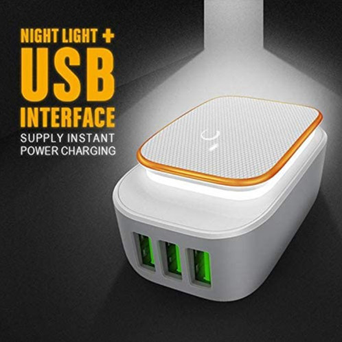 LDNIO A3305 3.4A 3 interfaces USB chargeur de voyage chargeur de téléphone portable, prise en charge de la veilleuse LED tactile, avec câble de données Micro USB, SL30021744-08