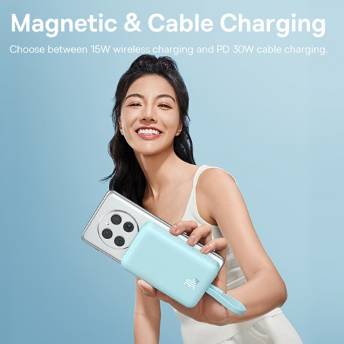 Baseus 10000mAh 30W USB-C / Type-C Banque d'alimentation à charge rapide magnétique (vert menthe) SB701C1039-07