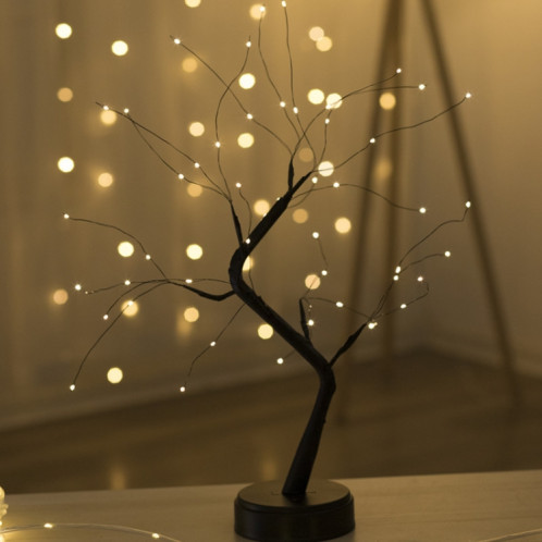 48 LED lampe de table en fil de cuivre arbre noir décoration créative contrôle tactile veilleuse (lumière blanche chaude) SH40071365-04