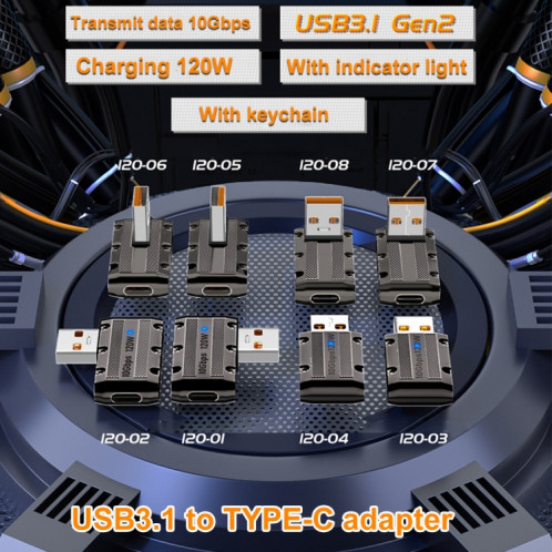Adaptateur mécanique USB 3.1 Gen2 vers Type-C 10 Gbit/s 120 W, style : angle vertical SH56021840-07