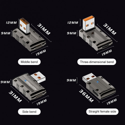 Adaptateur mécanique USB 3.1 Gen2 vers Type-C 10 Gbit/s 120 W, style : angle vertical SH56021840-07