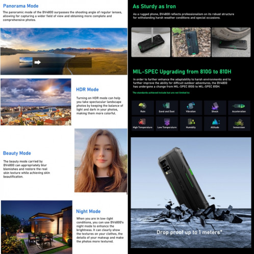  Blackview BV4800, 4 Go + 64 Go, IP68/IP69K/MIL-STD-810H, 6,56 pouces Android 13 MediaTek MT6761V/WB Helio A22 Quad Core, réseau : 4G, OTG (noir) SB301A1377-010