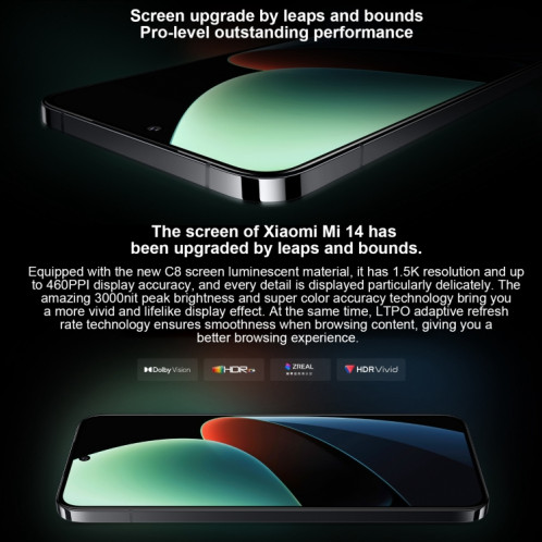 Xiaomi 14, 16 Go + 512 Go, 6,36 pouces Xiaomi HyperOS Snapdragon 8 Gen 3 Octa Core 4 nm jusqu'à 3,3 GHzz, NFC, réseau : 5G (blanc) SX303A1560-014
