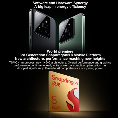 Xiaomi 14, 16 Go + 512 Go, 6,36 pouces Xiaomi HyperOS Snapdragon 8 Gen 3 Octa Core 4 nm jusqu'à 3,3 GHzz, NFC, réseau : 5G (noir) SX303B968-014