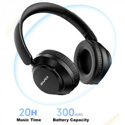 Casque de jeu Bluetooth sans fil pliable AWEI A360BL (noir) SA501A732-06