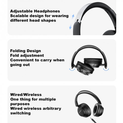 Casque de jeu Bluetooth sans fil pliable AWEI A360BL (noir) SA501A732-06
