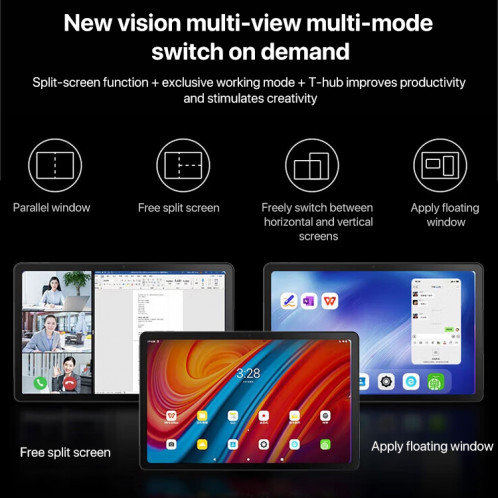 Tablette Lenovo K10 Pro 10,6 pouces 4G LTE, 6 Go + 128 Go, Android 12, MediaTek Helio G80 Octa Core, prise en charge de l'identification faciale (gris) SL801A1924-018