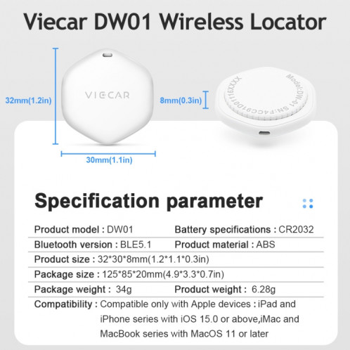 VIECAR DW01 clé de voiture détection Anti-perte traqueur de localisation sans fil SH8764181-09