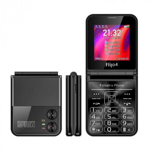 Téléphone à clapet UNIWA F265, 2,55 pouces Mediatek MT6261D, FM, 4 cartes SIM, 21 touches (noir) SU401A966-07