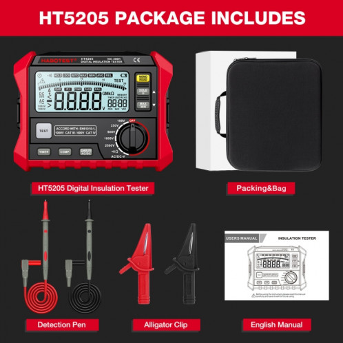HABOTEST HT5205 Testeur de résistance d'isolation SH8792555-09