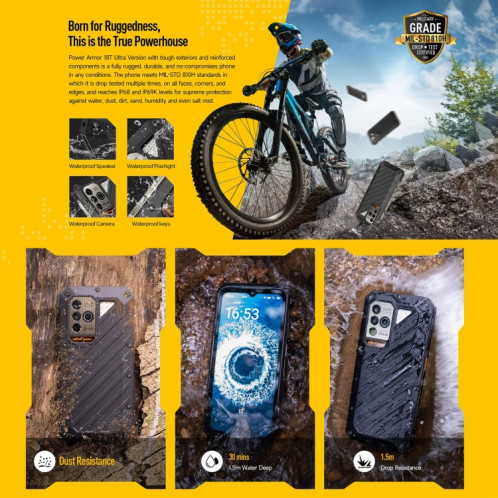  Téléphone robuste à imagerie thermique Ulefone Power Armor 18T Ultra version 5G, 12 Go + 512 Go, empreinte digitale latérale, 6,58 pouces Android 13 MediaTek Dimensity 7050 Octa Core jusqu'à 2,6 GHz, SU201A932-015