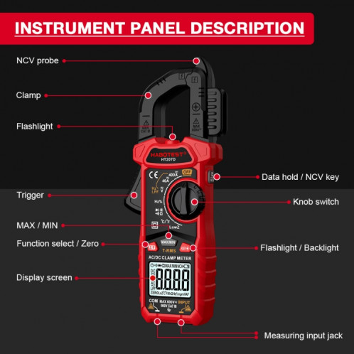 Multimètre à pince numérique multifonctionnel HABOTEST HT207D SH88291875-017