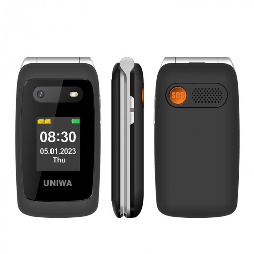 UNIWA V202T 4G Flip Style Phone, 2.4 inch Unisoc T107 Cat.1, SOS, FM, Dual SIM Cards, 21 Keys(Black) SU601A1743-09