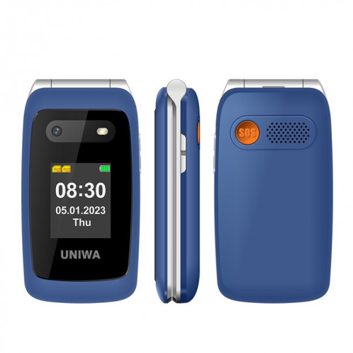 Téléphone UNIWA V202T 4G Flip Style, 2,4 pouces Unisoc T107 Cat.1, SOS, FM, double cartes SIM, 21 touches (bleu) SU601B1678-09