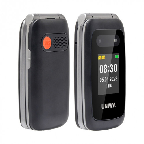 UNIWA V202T 4G Flip Style Phone, 2.4 inch Unisoc T107 Cat.1, SOS, FM, Dual SIM Cards, 21 Keys(Black) SU601A1743-09