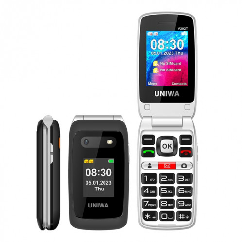 UNIWA V202T 4G Flip Style Phone, 2.4 inch Unisoc T107 Cat.1, SOS, FM, Dual SIM Cards, 21 Keys(Black) SU601A1743-09