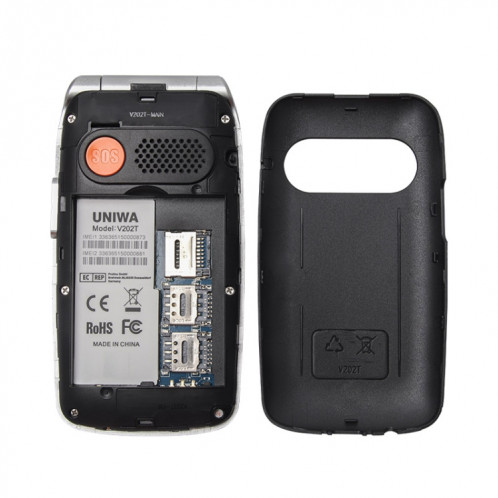 Téléphone UNIWA V202T 4G Flip Style, 2,4 pouces Unisoc T107 Cat.1, SOS, FM, double cartes SIM, 21 touches (bleu) SU601B1678-09