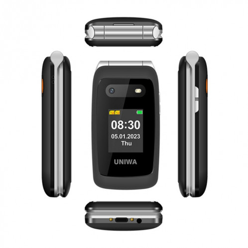 UNIWA V202T 4G Flip Style Phone, 2.4 inch Unisoc T107 Cat.1, SOS, FM, Dual SIM Cards, 21 Keys(Black) SU601A1743-09