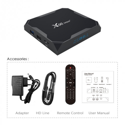 X96 MAX + 4K Smart TV Boîte à télécommande, Android 9.0, AMLOGIC S905X3 Quad-Core Cortex-A55,2 Go + 16 Go, LAN de support, AV, 2,4 g / 5g WiFi, USBX2, carte TF, Fiche UE SH0701205-011