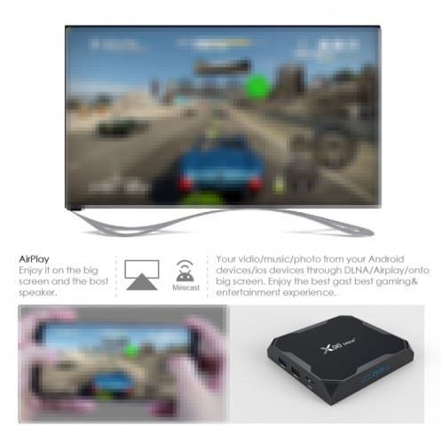 X96 MAX + 4K Smart TV Boîte à télécommande, Android 9.0, AMLOGIC S905X3 Quad-Core Cortex-A55,2 Go + 16 Go, LAN de support, AV, 2,4 g / 5g WiFi, USBX2, carte TF, Fiche UE SH0701205-011
