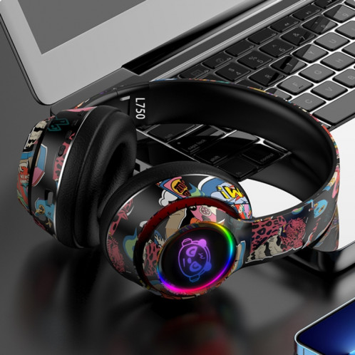 L750 3 en 1 RGB Graffiti Pattern Casque de réduction de bruit de jeu sans fil (noir) SH001A246-09
