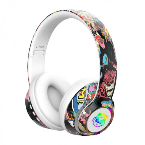 L750 Casque de réduction de bruit de jeu sans fil à motif graffiti RVB 3 en 1 (blanc) SH001B960-09