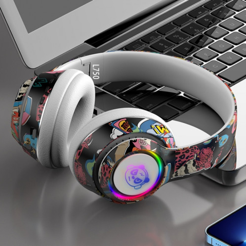 L750 Casque de réduction de bruit de jeu sans fil à motif graffiti RVB 3 en 1 (blanc) SH001B960-09