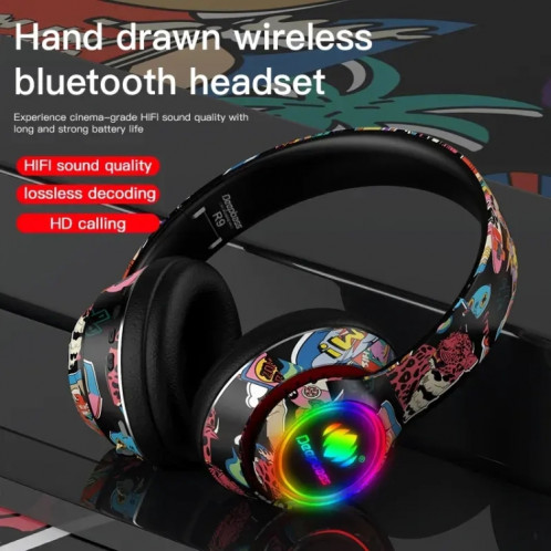 L750 3 en 1 RGB Graffiti Pattern Casque de réduction de bruit de jeu sans fil (noir) SH001A246-09