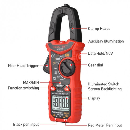 HABOTEST HT206B multimètre à pince numérique de haute précision à sélection automatique SH9142961-08