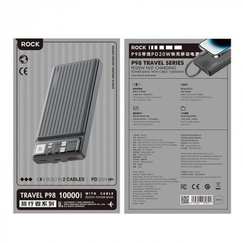 Banque d'alimentation ROCK P98 10 000 mAh Travel Series PD20W avec câble (blanc) SR201B306-08