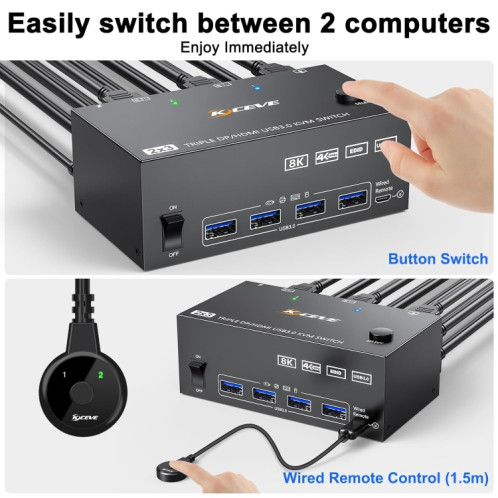 KC-KVM203DH 8K 30Hz USB3.0 DP+DP+HDMI Commutateur KVM à trois moniteurs SH9209548-08