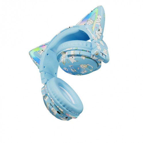 Écouteur Bluetooth sans fil VJ371 Tuya RGB Cat Ear avec microphone détachable (bleu graffiti) SH001B887-08