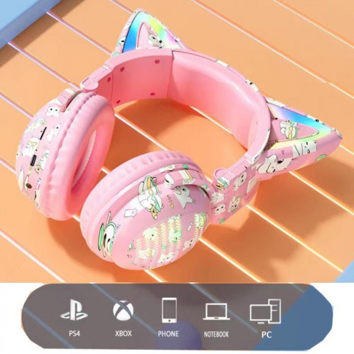 Écouteur Bluetooth sans fil VJ371 Tuya RGB Cat Ear avec microphone détachable (poudre de graffiti) SH001A405-08