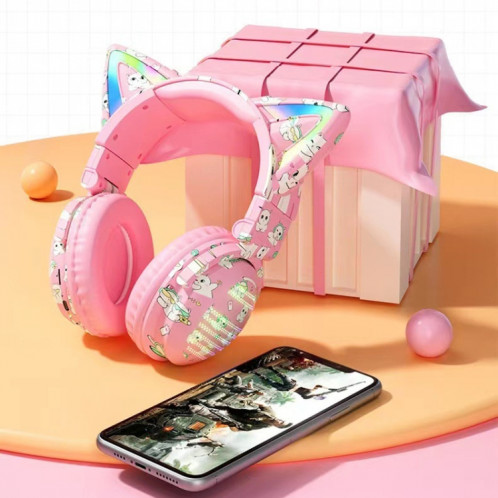 Écouteur Bluetooth sans fil VJ371 Tuya RGB Cat Ear avec microphone détachable (poudre de graffiti) SH001A405-08