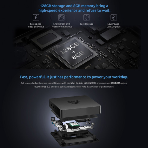 Mini PC BMAX B1 Pro Windows 10, 8 Go + 128 Go, Intel Celeron N4000, prise en charge HDMI / VGA / RJ45 () SB501B1491-09
