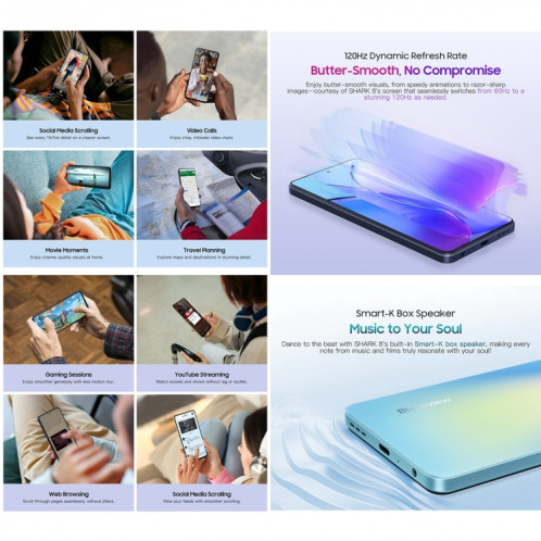  Blackview SHARK 8, 8 Go + 256 Go, identification par empreinte digitale, 6,78 pouces Android 13 MTK6789 Helio G99 Octa Core jusqu'à 2,2 GHz, réseau : 4G, OTG (Scorching Gold) SB302A268-023
