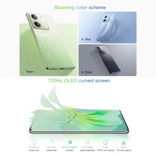 vivo Y100, 12 Go + 512 Go, identification faciale / identification par empreinte digitale d'écran, 6,78 pouces Android 13.0 OriginOS 3 Snapdragon 695 Octa Core, OTG, réseau : 5G (bleu) SV603A1586-011