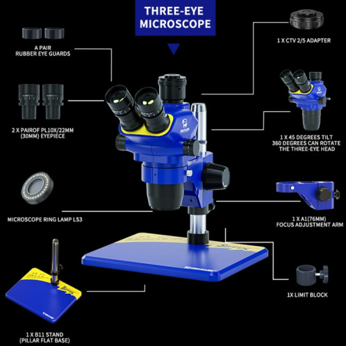 Microscope stéréo trinoculaire vidéo HD à rotation Super X 360 de mécanicien SM94641607-09