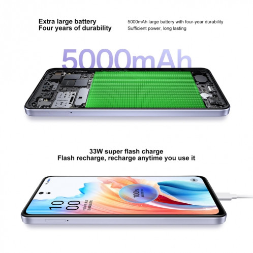 OPPO A2, 12 Go + 512 Go, empreinte digitale latérale, 6,72 pouces ColorOS 13,1 Dimensity 6020 Octa Core jusqu'à 2,2 GHz, OTG, réseau : 5G (vert brillant) SO002C848-013