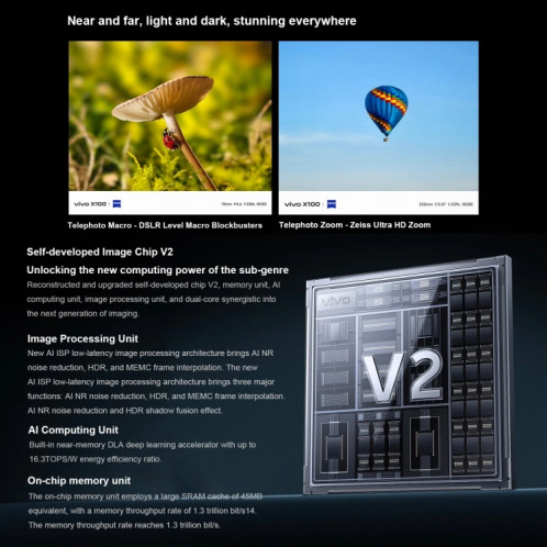 vivo X100, 12 Go + 256 Go, identification faciale/identification par empreinte digitale, 6,78 pouces Android 14 OriginOS 4 Dimensity 9300 Octa Core 3,25 GHz, OTG, NFC, réseau : 5G (bleu) SV301D1035-013