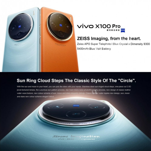 vivo X100 Pro, 16 Go + 1 To, identification faciale/identification par empreinte digitale, 6,78 pouces Android 14 OriginOS 4 Dimensity 9300 Octa Core 3,25 GHz, OTG, NFC, réseau : 5G (blanc) SV404A1495-014
