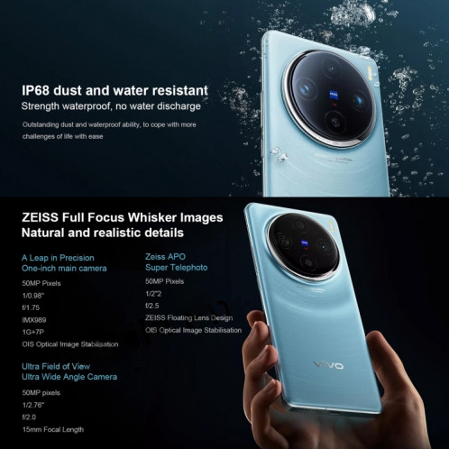 vivo X100 Pro, 16 Go + 1 To, identification faciale/identification par empreinte digitale, 6,78 pouces Android 14 OriginOS 4 Dimensity 9300 Octa Core 3,25 GHz, OTG, NFC, réseau : 5G (blanc) SV404A1495-014